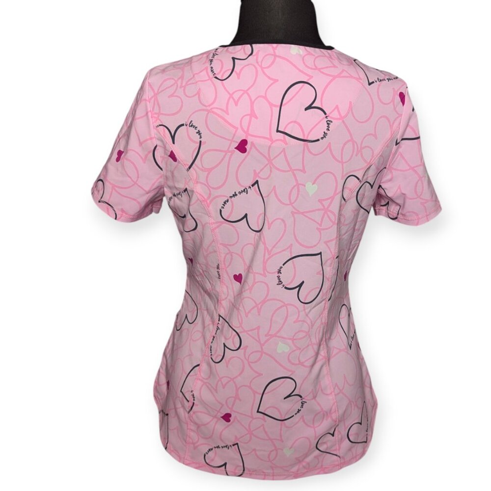 Cherokee Infinity Love You More Pink Disney Mickey & Minnie Mouse Scrub Top Sm - Picture 7 of 14